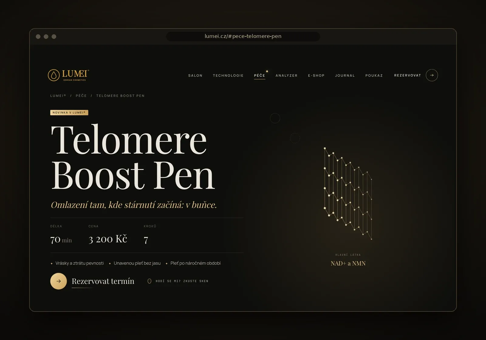 Stránka péče Telomere Boost Pen na webu Lumei